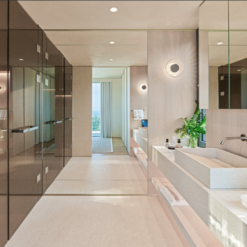 Ananda large format procelain bathroom vanity with handcrafted handbasin