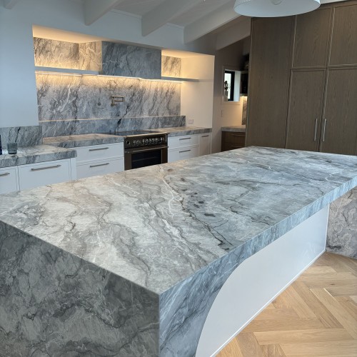 Alaska quartzite Kitchen island and splashback