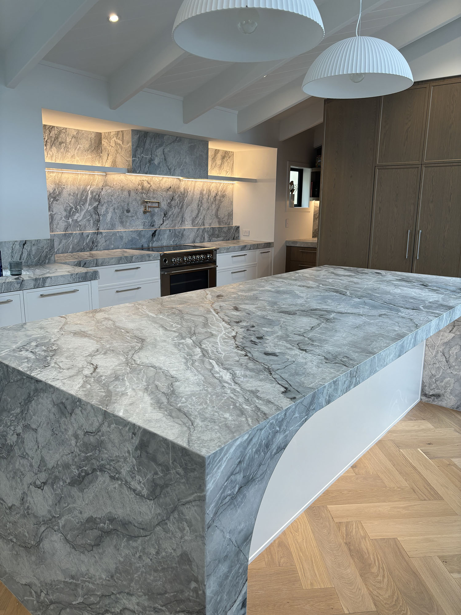 Alaska quartzite Kitchen island and splashback