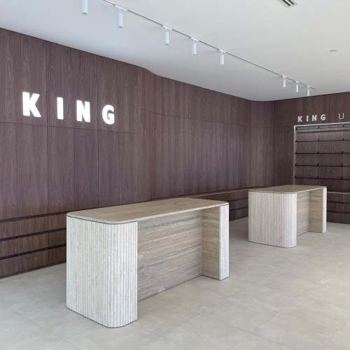 Silver Travertine Front Point of Sale Counters