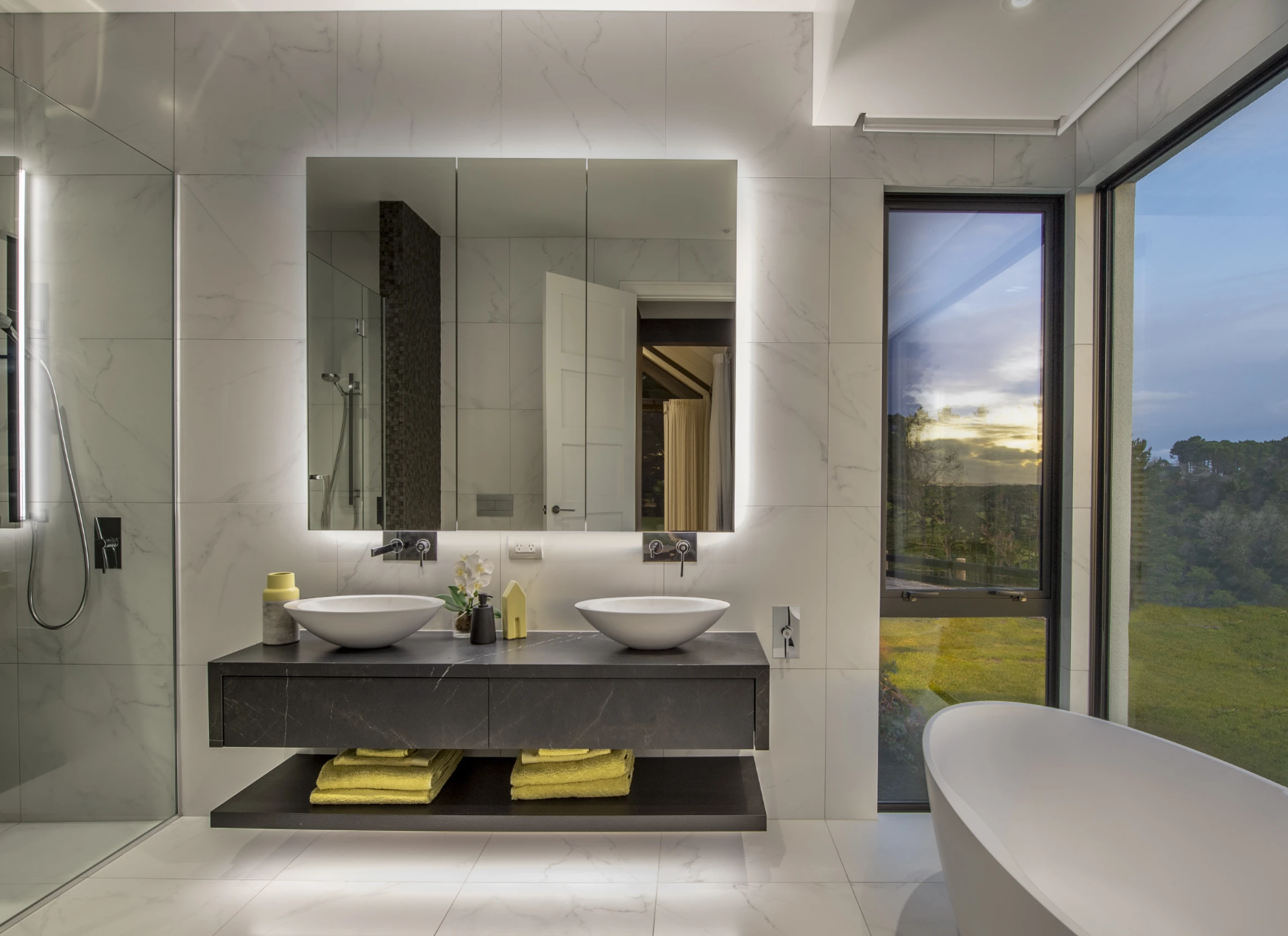 istone Storm Nero Bathroom wall hung vanity top and cabinetry fronts