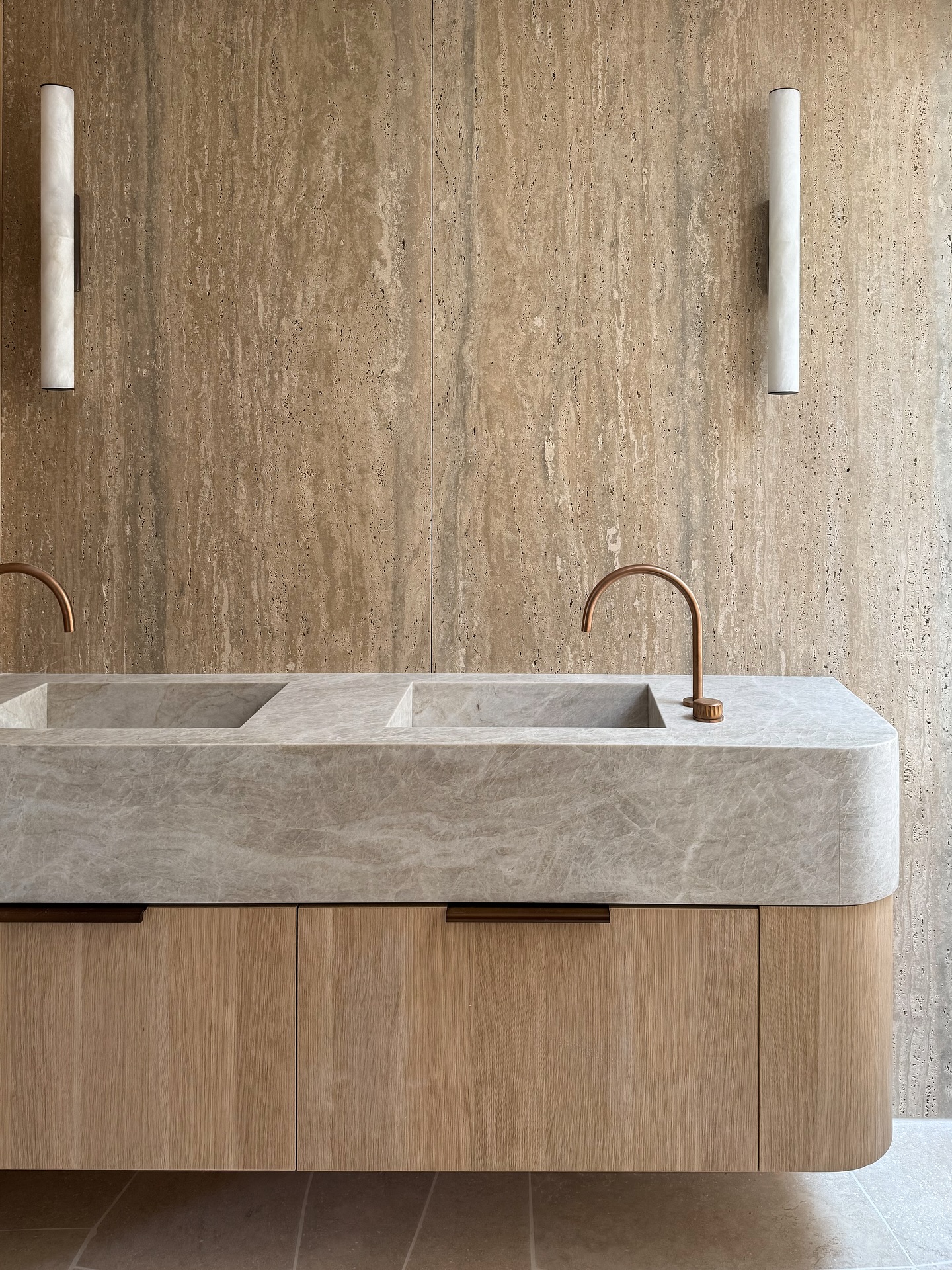Taj Mahal quartzite double bathroom vanity